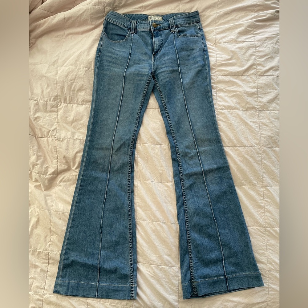 Free People Blue High-Rise Flare Jeans